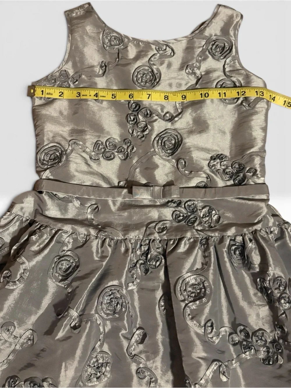 American Girl Silver Floral Embroidered Party Dress